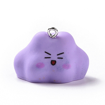 Opaque Resin Pendants, Cartoon Cloud Charms, with Platinum Tone Iron Loops, Lilac, 19.5x27x21mm, Hole: 2mm