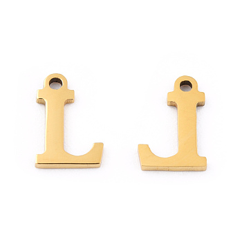 201 Stainless Steel Charms, Alphabet, Letter.L, 8.5x6x1mm, Hole: 1mm
