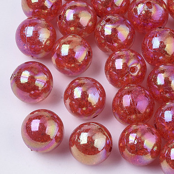 AB Color Transparent Crackle Round Acrylic Beads, FireBrick, 20mm, Hole: 2.5mm, about 108pcs/500g