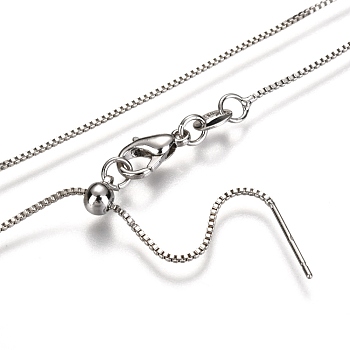 Adjustable Electroplate Brass Venetian Chain Necklaces, Long-Lasting Plated, with Lobster Claw Clasps and Round Beads, Platinum, 18.3 inch(46.5cm)
