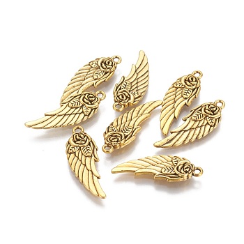 Tibetan Style Alloy Wing Pendants, Cadmium Free & Nickel Free & Lead Free, Antique Golden, 31x11x4mm, Hole: 2mm