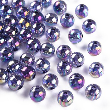 Transparent Acrylic Beads, AB Color Plated, Round, Medium Slate Blue, 10x9mm, Hole: 2mm, about 940pcs/500g