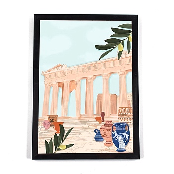 DIY 5D Greece City Canvas Diamond Painting Kits, with Resin Rhinestones, Sticky Pen, Tray Plate, Glue Clay, Frame and Drawing Pin, for Home Wall Decor Full Drill Diamond Art Gift, Acropolis Athens, 399x297x3mm