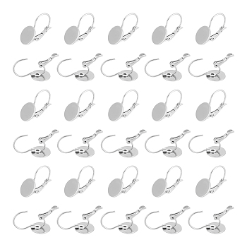 40Pcs 304 Stainless Steel Leverback Earring Findings, with Flat Round Setting for Cabochon, Stainless Steel Color, 20.5x10x11mm, Pin: 0.8mm, Tray: 10mm