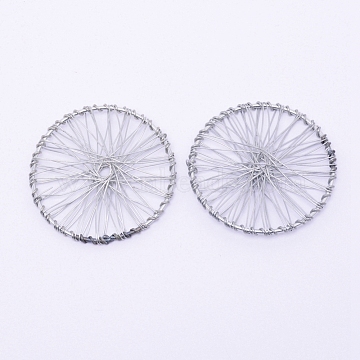 Wrapped Wire Iron Pendants, Flat Round, Silver, 50x6.5mm(IFIN-WH0053-41C-01)