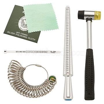Jewelry Measuring Tool Sets, with Ring Mandrel and Ring Sizers Model, Finger Measure, Rubber Hammers and Silver Polishing Cloth, Stick: 250x25mm, Ring: 11~22mm, 28pcs/set(TOOL-TA0006-10)