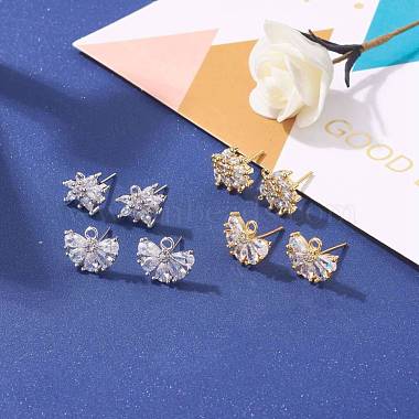 4 Pairs 2 Style Brass Micro Pave Clear Cubic Zirconia Stud Earring Findings(KK-ZZ0001-07)-6