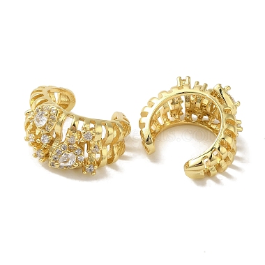 Rack Plating Brass Pave Clear Cubic Zirconia Hollow Croissant Ring Cuff Earrings for Women(EJEW-P280-17G)-2