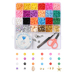 2928Pcs Geometry Polymer Clay & Acrylic & CCB Plastic & Shell Beads, 20Pcs Starfish & Heart & Rabbit Alloy/Iron Pendants, Iron Findings, Tweezers and Scissors, Elastic Crystal Thread, Mixed Color, Beads: 2943pcs/box(DIY-YW0002-88)