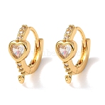 Heart Brass Pave Cubic Zirconia Huggie Hoop Earrings, Rack Plating, Long-Lasting Plated, Cadmium Free & Lead Free, Real 18K Gold Plated, Clear, 14x13x5mm, Hole: 1.2mm(KK-D259-13B-G)