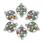 10Pcs Tibetan Style Alloy Connector Charms, with Resin, Flat Round with Clover, Antique Silver, 12x23x4mm, Hole: 4mm(FIND-CJ0011-51)