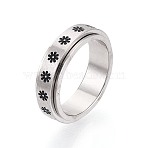 201 Stainless Steel Rotating Fidget Band Ring, Fidget Spinner Ring for Anxiety Stress Relief, Platinum, Flower, Inner Diameter: 17.1~18.1mm(MATO-PW0001-059C-04)