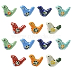 15Pcs Handmade Printed Porcelain Beads, Pigeon, Mixed Color, 12.5~13x17~19x7~8.5mm, Hole: 1.5mm(PORC-YW0001-44)