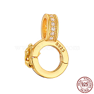 925 Sterling Silver Micro Pave Clear Cubic Zirconia Twister Clasps, with S925 Stamp, Ring, Real 18K Gold Plated, 15x10x5mm, Hole: 4.5x3.3mm, Inner Diameter: 5.5mm(STER-K176-13G)