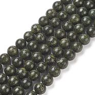 Natural Serpentine/Green Lace Stone Beads Strands, Round, 10mm, Hole: 1mm, about 36pcs/strand, 15 inch(G-S259-15-10mm-1)