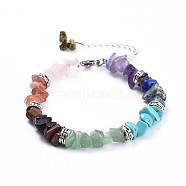 Chip Natural & Synthetic Mixed Stone Bracelets, with Tibetan Style Alloy Beads and Stainless Steel Findings, 7-1/4 inch(18.5cm)(BJEW-JB04394)