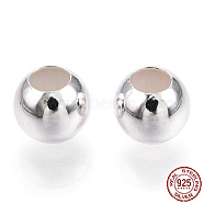 925 Sterling Silver Beads, Round, Silver, 7x6.5mm, Hole: 3.5mm(STER-S002-12A-7mm)