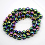 Grade A Electroplate Magnetic  Synthetic Hematite Beads Strands, Faceted Round, Multi-color Plated, 8mm, Hole: 1mm, about 52pcs/strand, 15.7 inch(X-G-O004A-09)