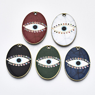 Printed Alloy Pendants, with Enamel, Cadmium Free & Lead Free, Oval with Eye, Antique Bronze, Mixed Color, 35x25x3mm, Hole: 2mm(ENAM-N050-15)