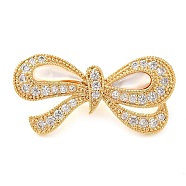 Brass Micro Pave Clear Cubic Zirconia Fold Over Clasps, Bowknot, Real 18K Gold Plated, 14.5x29.5x10mm, Hole: 2x2.5mm(KK-G505-19G)