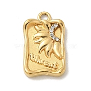 304 Stainless Steel Rhinestone Pendants, Rectangle & Sun, Golden, 20.5x12.5x3mm, Hole: 3mm(STAS-I322-60G)