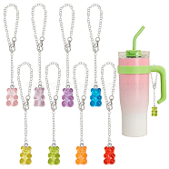 Bear Transparent Resin Cup Pendant Decorations, with 304 Stainless Steel Cable Chain, Mixed Color, 164mm, 8 colors, 2pcs/color, 16pcs/set(HJEW-AB00485)
