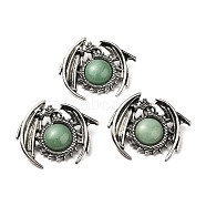 Natural Green Aventurine Pendants, Dragon Charms, with Rack Plating Antique Silver Tone Alloy Findings, Cadmium Free & Lead Free, 40x48x12mm, Hole: 9x6mm(G-B033-05AS-18)