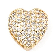 Brass Micro Pave Cubic Zirconia Slide Charms, Long-Lasting Plated, Heart, Golden, 12x11.5x5.5mm, Hole: 1.5x3mm and 10x1.5mm(ZIRC-I068-10G-A)