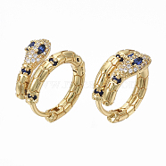 Brass Micro Pave Clear Cubic Zirconia Huggie Hoop Earrings, Snake, Nickel Free, Real 18K Gold Plated, Blue, 18x3~9mm, Pin: 1.2mm(EJEW-R114-007A-NF)