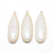 Natural White Jade Big Pendants, with Brass Findings, Dyed, teardrop, Golden, White, 55~58x18~19x7mm, Hole: 2mm(X-G-Q502-04)
