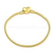 2.5mm Rack Plating Heart Brass European Style Round Snake Chain Bracelets for Jewelry Making, Cadmium Free & Lead Free, Long-Lasting Plated, Real 18K Gold Plated, 7-1/2 inch(19.2cm)(BJEW-B106-17G)