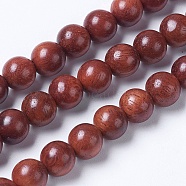Natural Wood Beads Strands, Round, Dark Red, 8mm, Hole: 1mm, about 49pcs/strand, 15.7 inch(40cm)(WOOD-J001-04-8mm)