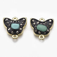 Alloy Links connectors, with Synthetic Turquoise and Rhinestone, Enamel, Butterfly, Black, Light Gold, Jet Hematite, 17.5x17.5x5~6mm, Hole: 1.5mm(X-RB-S057-11B)