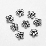 Séparateurs perles en alliage de style tibétain, fleur, argent antique, sans plomb et sans cadmium et sans nickel, 7x7x2mm, Trou: 1mm(X-LF10889Y-NF)