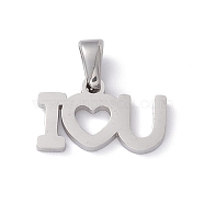 Valentine's Day 304 Stainless Steel Charms, Laser Cut, Word I LOVE YOU Charms, Stainless Steel Color, 10x16x1.5mm, Hole: 2.5x4.5mm(STAS-G284-11P)