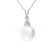 Elegant S925 Silver Pearl Zircon Pendant Necklaces, Classic French Style, Mother's Day Gift., Seashell Color(GH0986)
