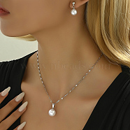 Fashionable and Elegant Imitation Pearl Necklace & Stud Earrings Sets, Stainless Steel Sets for Women(KN1235)