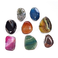 Nuggets Shape Natural Agate Adjustable Finger Ring, Dyed & Heated, with Brass Findings, Size 8, 18mm(RJEW-E166-01)