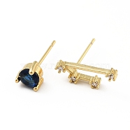 Cubic Zirconia Constellation Asymmetrical Earrings, Real 18K Gold Plated Brass Stud Earrings, Cadmium Free & Lead Free, Virgo, 6x15.5mm, 6x6mm, Pin: 0.7mm(EJEW-C035-16G-04)