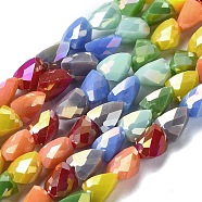 Electroplate Glass Beads Strands, Faceted, Triangle, Mixed Color, 7.5x6x5mm, Hole: 1mm, about 28pcs/strand, 8.07 inch(20.5cm)(EGLA-C004-02)