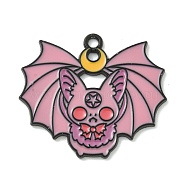 Halloween Theme Alloy Enamel Pendants, Black, Bat Charm, Pink, 26.5x30x1.5mm, Hole: 1.8mm(ENAM-I060-07B)