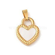 Ion Plating(IP) 304 Stainless Steel Pendants, with Pave Shell, Heart Charm, Golden, 18x14x2.5mm, Hole: 6x2.5mm(STAS-C103-11G)