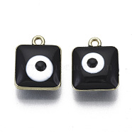 Alloy Pendants, with Enamel, Square with Evil Eye, Light Gold, Black, 14x11.5x6.5mm, Hole: 1.4mm(ENAM-S016-64A)