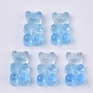 Transparent Resin Cabochons, with Glitter Powder, Two Tone, Bear, Light Sky Blue, 18x11x8mm(CRES-S303-53-A09)
