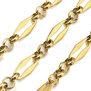 Ion Plating(IP) 304 Stainless Steel Dapped Chains, Unwelded, with Spool, Polished, Real 18K Gold Plated, 15.5x7.5x1.5mm(CHS-G039-11G)