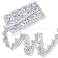 Polyester Ribbons, with Paillettes, Triangle, Silver, 1-5/8 inch(40mm), about 14.22 Yards(13m)/Bag(OCOR-WH0047-23A)