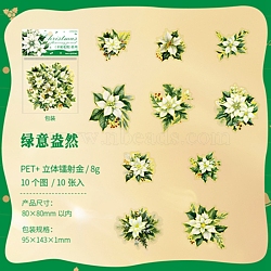 Waterproof PET Decorative Stickers, Christmas Blossom Series, Green, 49~90x46~88x0.2mm, 10pcs/set(DIY-M073-02B)