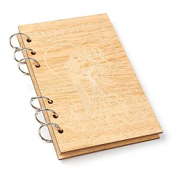 Wooden Wedding Guestbooks Notepad, for Wedding Decoration, with Word Happy Wedding, BurlyWood, 176x106x11.5mm(AJEW-H114-04)