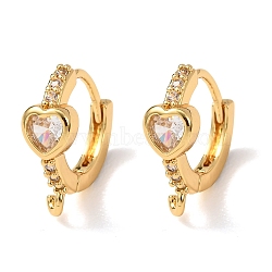 Heart Brass Pave Cubic Zirconia Huggie Hoop Earrings, Rack Plating, Long-Lasting Plated, Cadmium Free & Lead Free, Real 18K Gold Plated, Clear, 14x13x5mm, Hole: 1.2mm(KK-D259-13B-G)