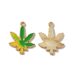 Alloy Enamel Pendants, Cadmium Free & Nickel Free & Lead Free, Light Gold, Pot Leaf/Hemp Leaf Shape Charm, Lime Green, 20x14.5x1.4mm, Hole: 1.3mm(PALLOY-E028-14A-01)